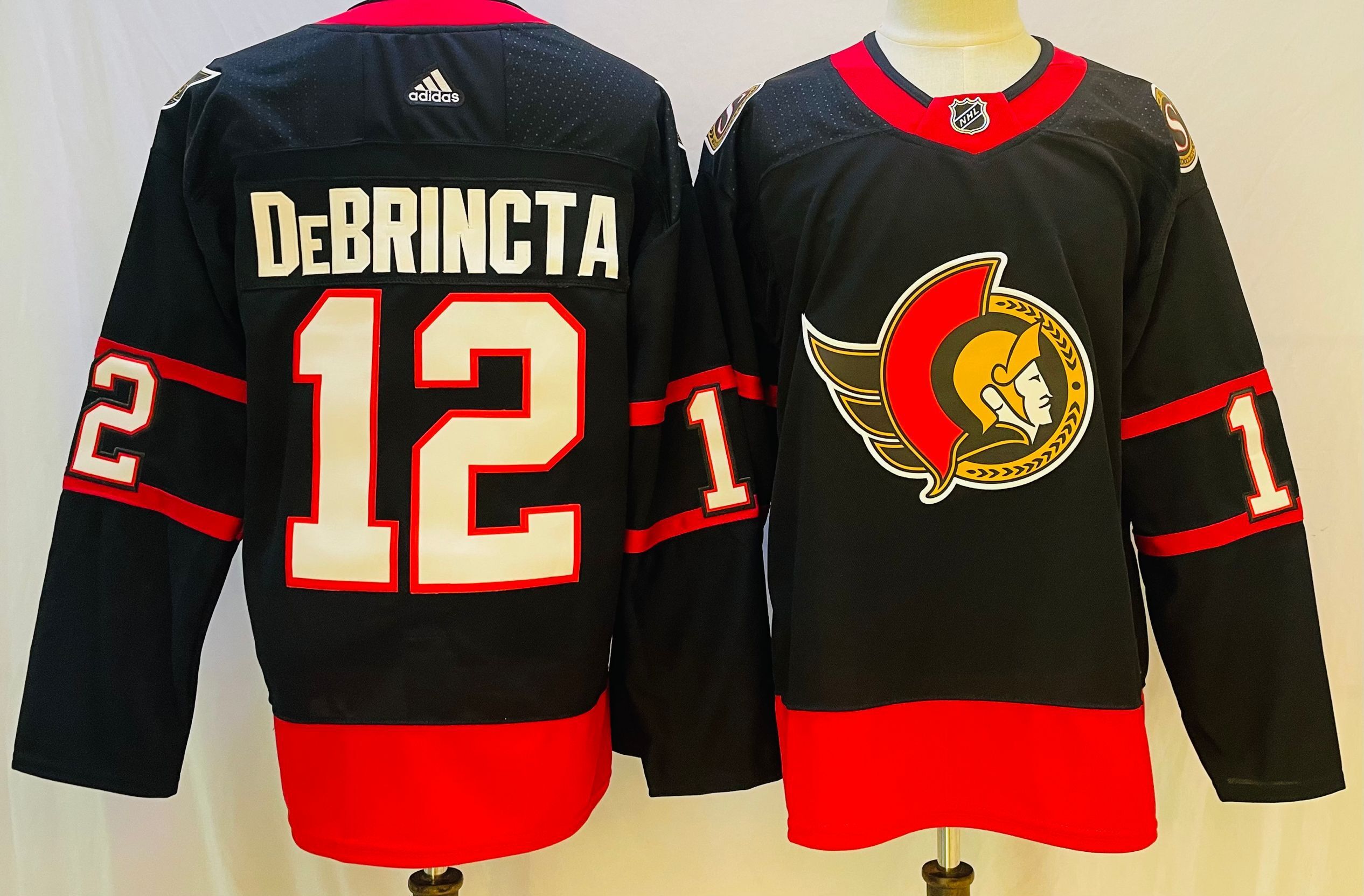 Men Ottawa Senators 12 Debrincta Black Throwback 2022 Adidas NHL Jersey